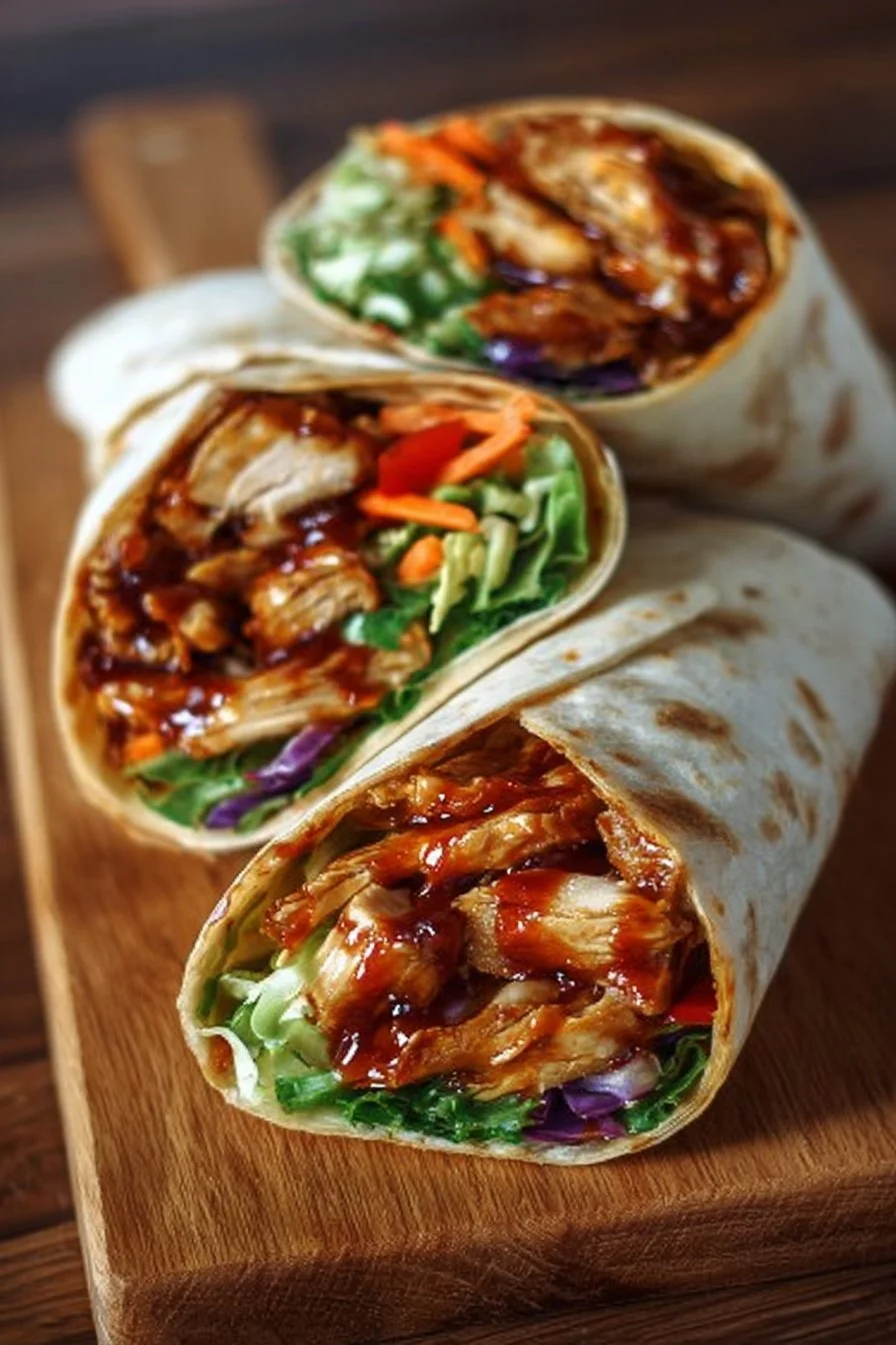 Honey BBQ Chicken Wraps with fresh ingredients and savory sauce