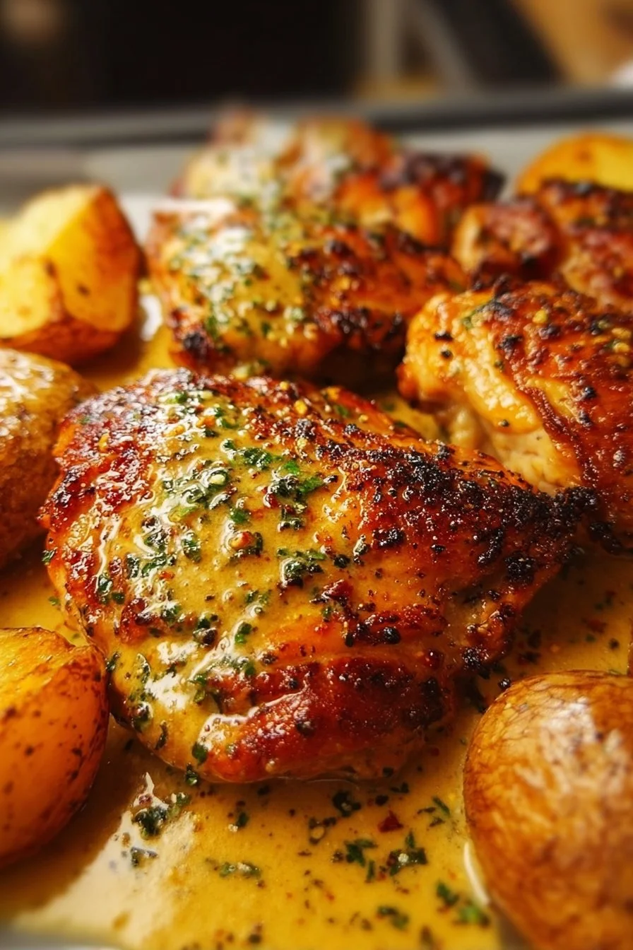 Honey Dijon Chicken Thighs recipe with a sweet and tangy glaze