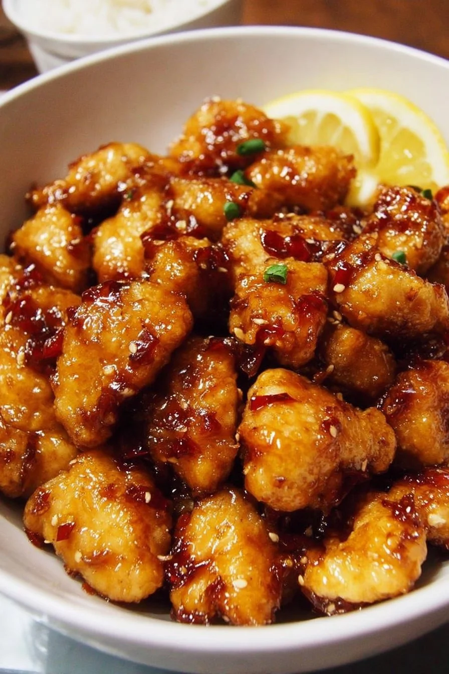 Honey Garlic Chicken Bites served with vegetables on a plate