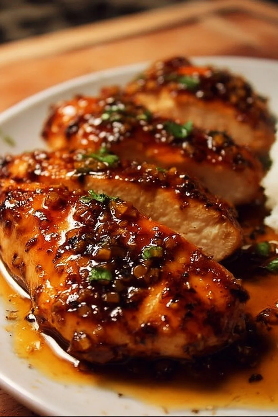 Honey Garlic Chicken Breasts 2 Honey Garlic Chicken Breasts cooked with a sweet and savory glaze