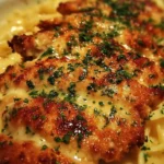 Delicious Longhorn Steakhouse Parmesan Chicken plated with garnishes