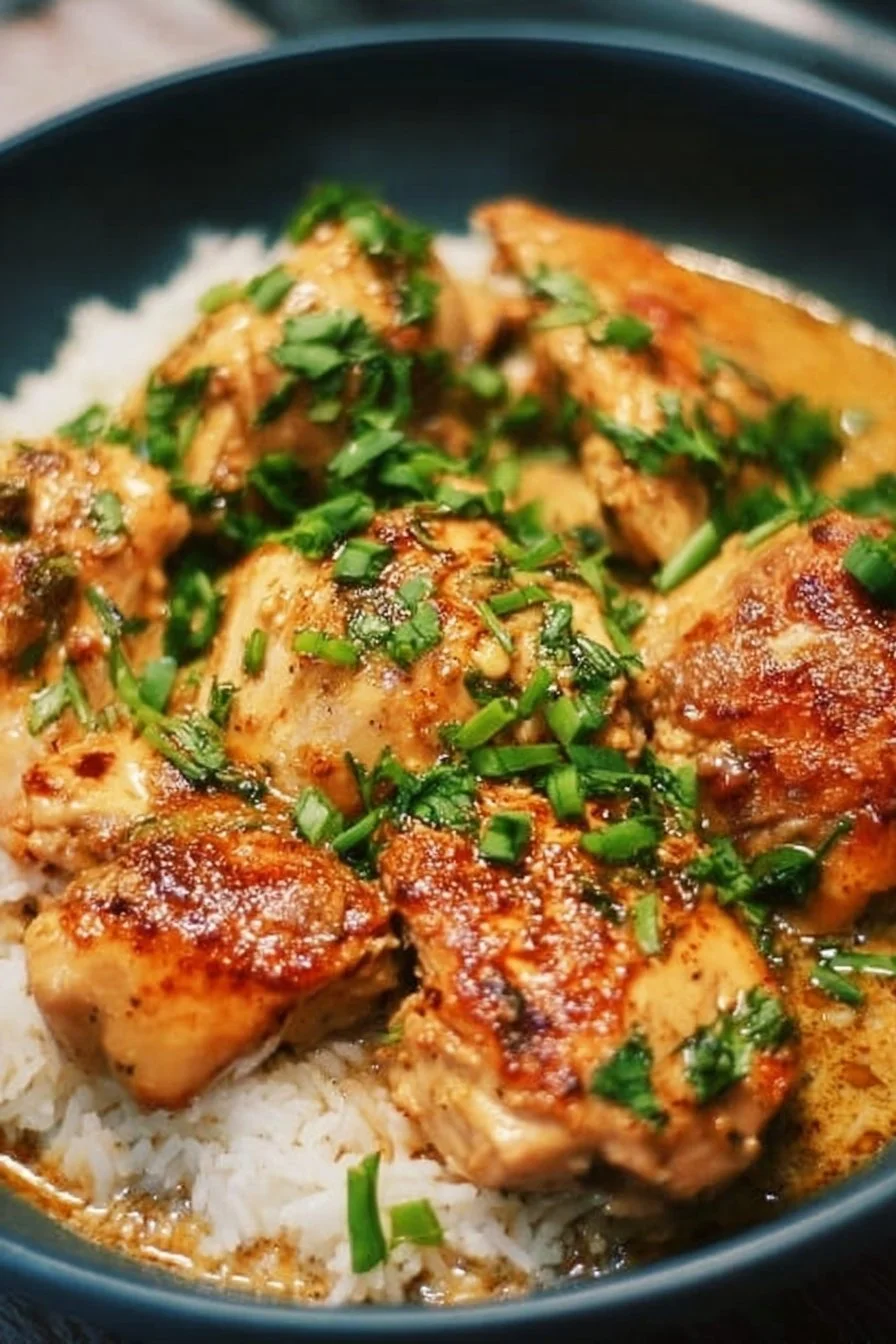 Delicious Miso-Butter Chicken plated with fresh herbs and sides.