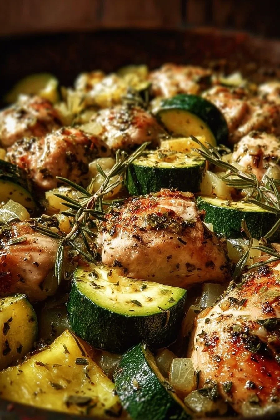 One-Pan Baked Chicken with Zucchini on a serving plate