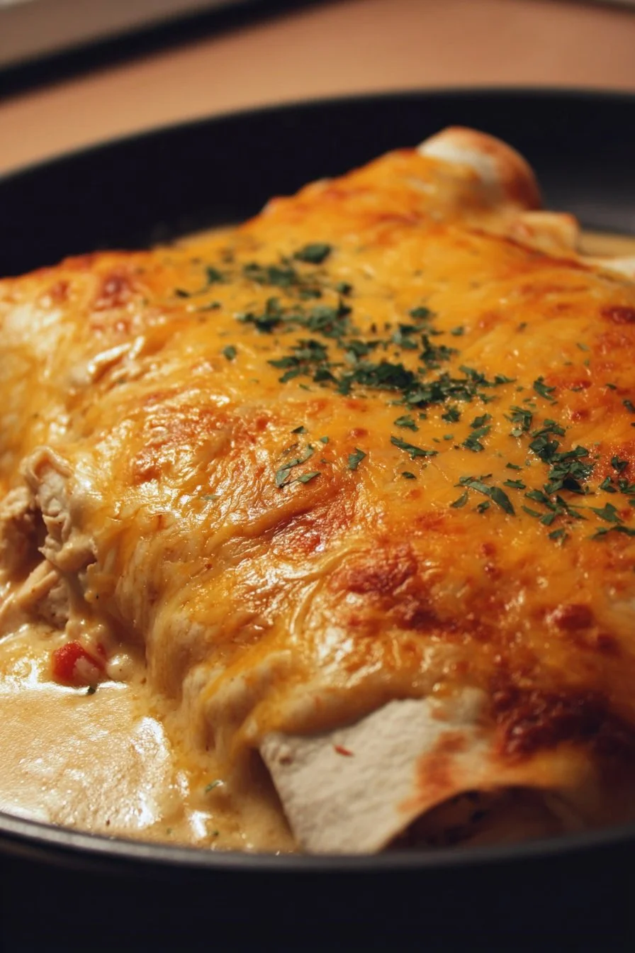 Queso Chicken Enchiladas for a Quick and Cheesy Dinner Delight 3 Delicious homemade queso chicken enchiladas topped with melted cheese
