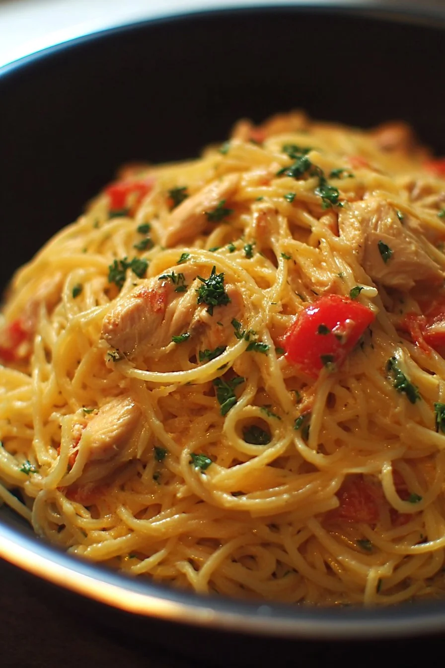 Quick one-pot chicken spaghetti meal ready to serve