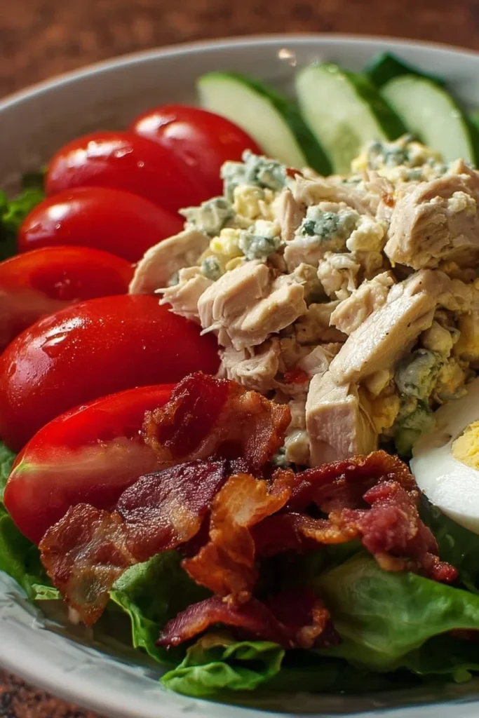 Savory BLT Chicken Salad with bacon, lettuce, and grilled chicken on a plate