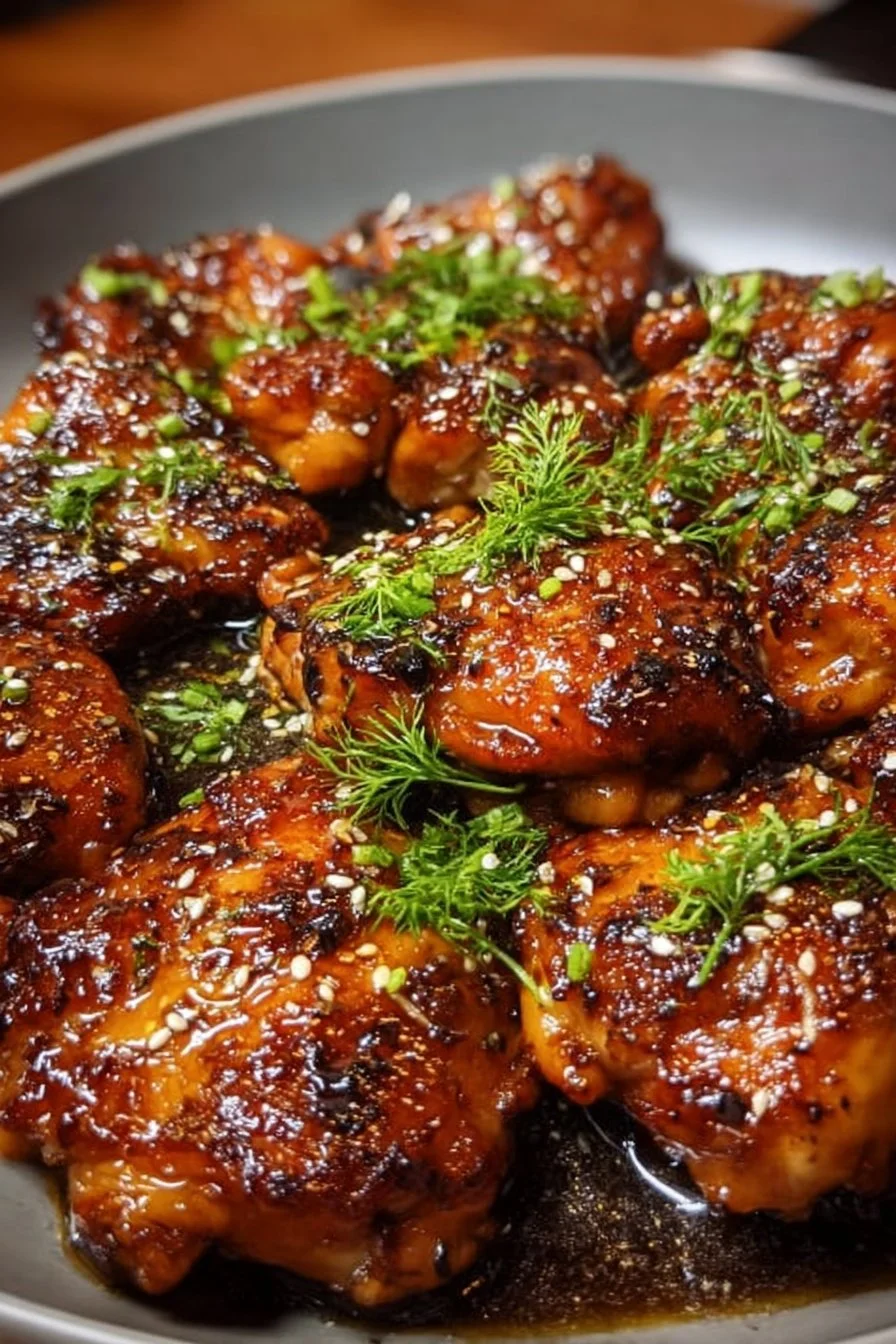 Delicious Savory Sticky Teriyaki Chicken Thighs on a plate