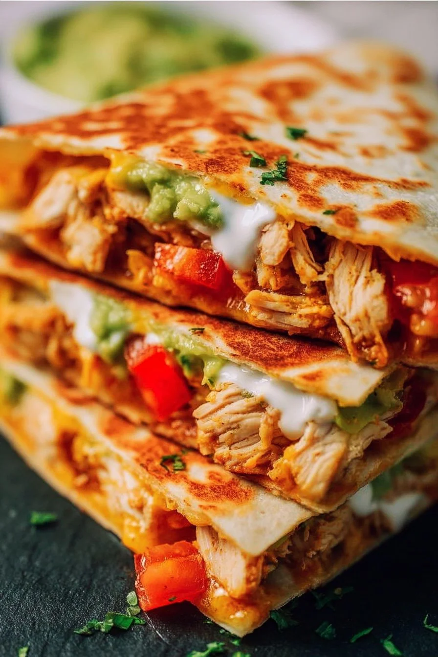 Sheet Pan Chicken Fajita Crunchwrap with colorful veggies and chicken on a plate