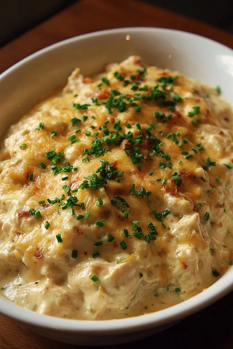 Delicious Slow Cooker Cream Cheese Crack Chicken served with herbs