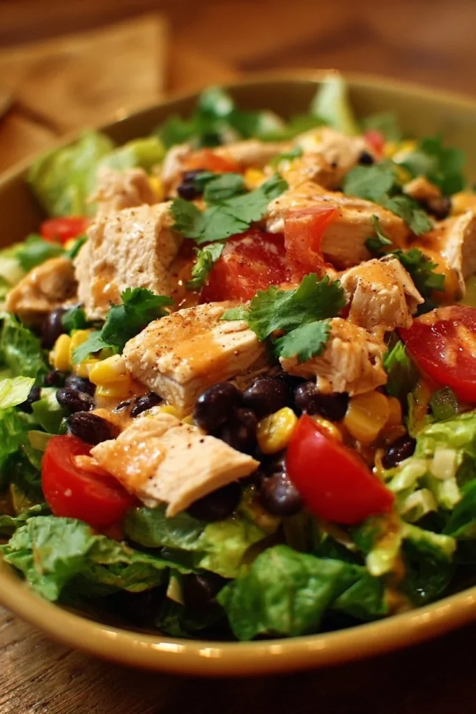 Delicious Southwest Chicken Salad with grilled chicken, veggies, and tangy dressing.