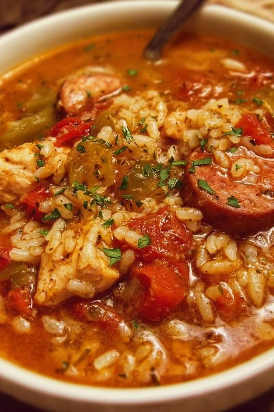Spicy Jambalaya Soup with Andouille Sausage and Chicken